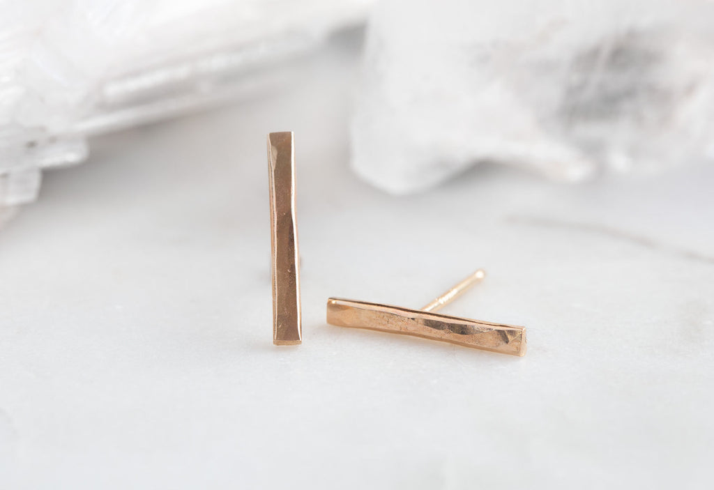 14k gold bar stud earrings