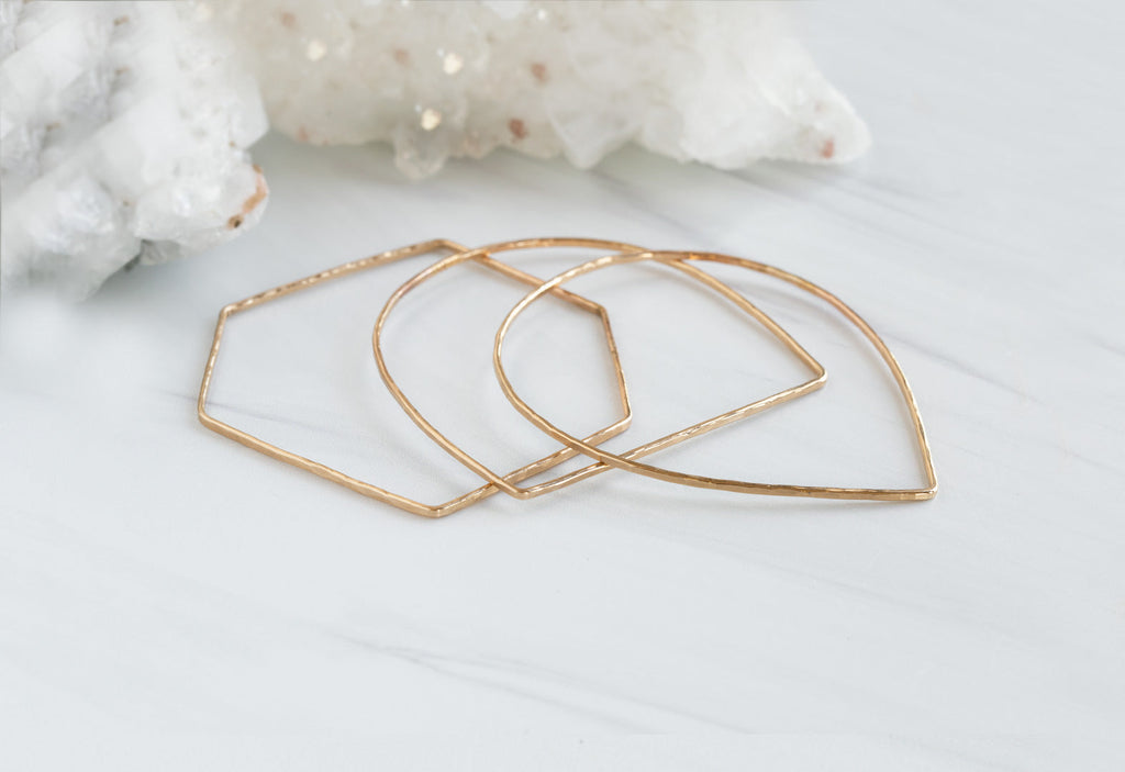 handcrafted 14k gold geometric bangle set