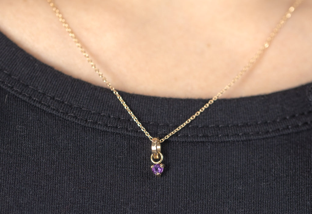 10k Yellow Gold Amethyst Birthstone Charm on Charm Necklace on Model