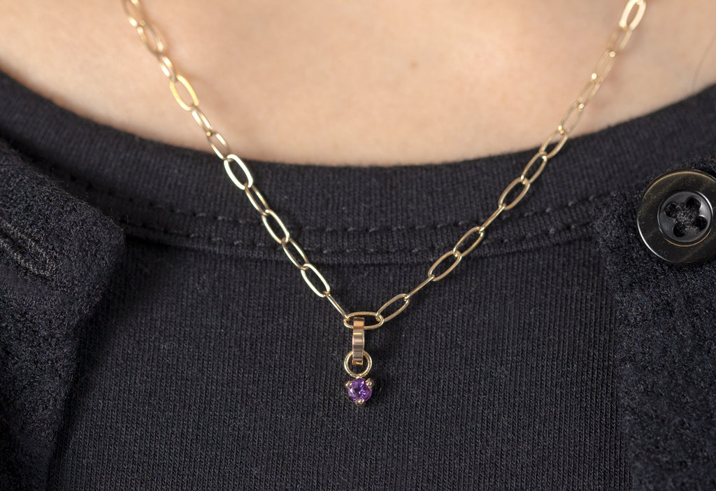 10k Yellow Gold Amethyst Birthstone Charm on Charm Necklace on Model