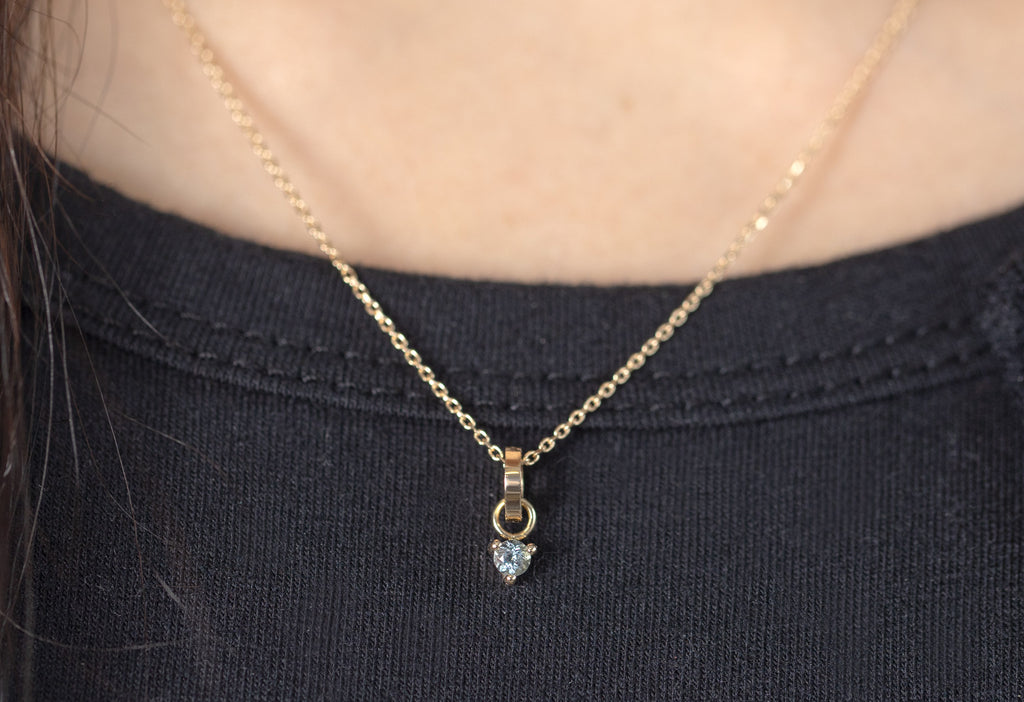 10k Yellow Gold Aquamarine Birthstone Charm on Charm Necklace on Model