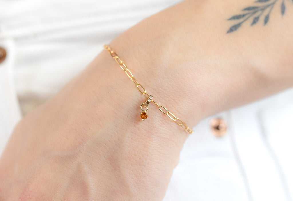 10k Yellow Gold Citrine Birthstone Charm on Charm Bracelet on Model