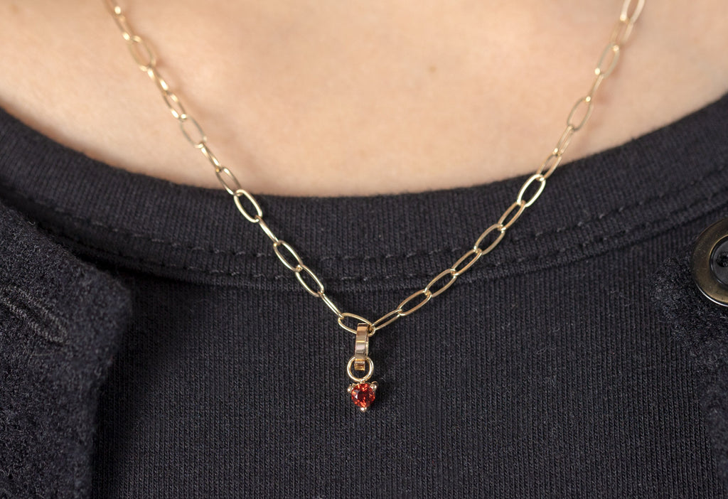 10k Yellow Gold Garnet Birthstone Charm on Charm Necklace on Model