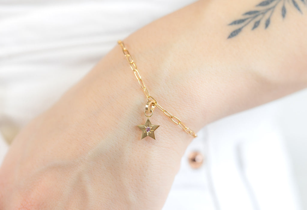 10k Yellow Gold Star Charm on Charm Bracelet on Model