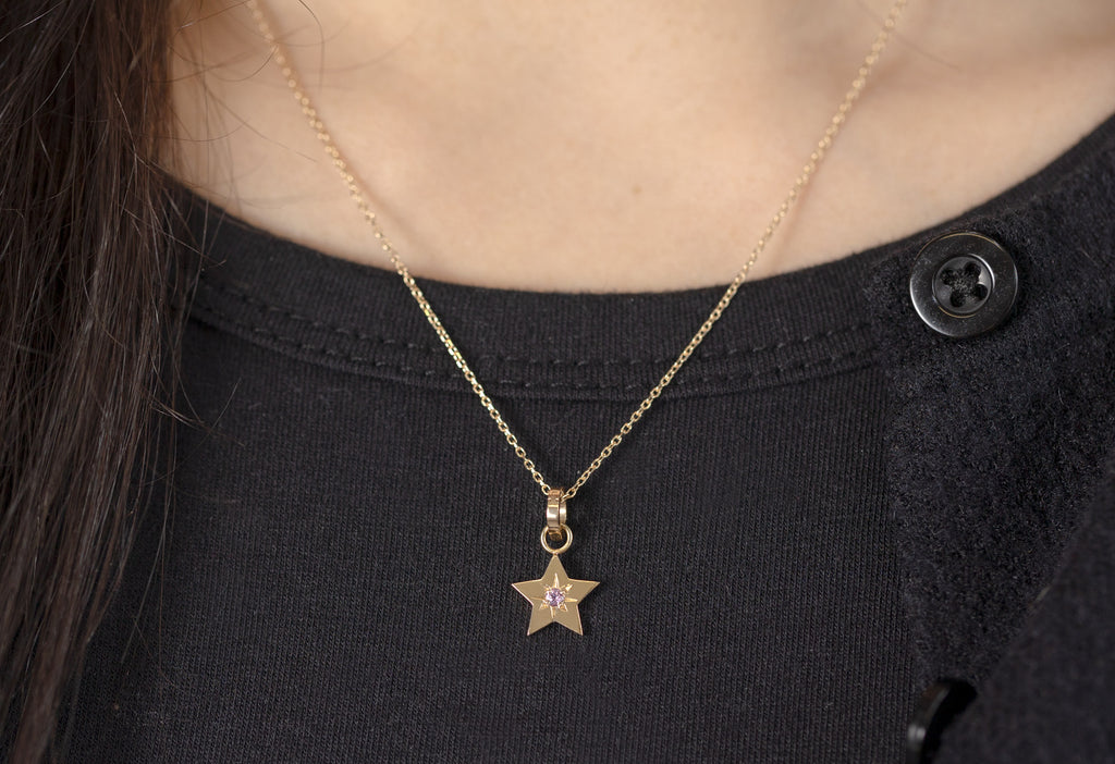 10k Yellow Gold Star Charm on Charm Necklace on Model