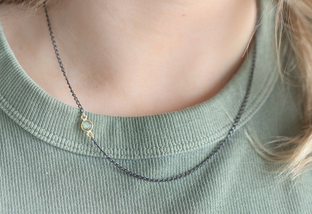 Asymmetrical Labradorite Gemstone Necklace on Model