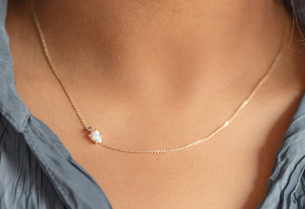 Asymmetrical Opal + Diamond Necklace on Model