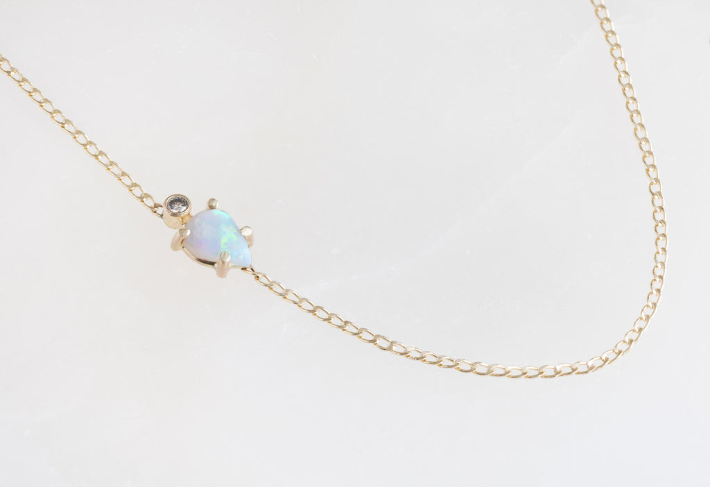 Asymmetrical Opal + Diamond Necklace