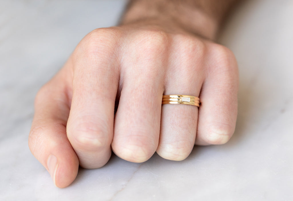 18k Yellow Gold Baguette Trio Stacking Ring on Model