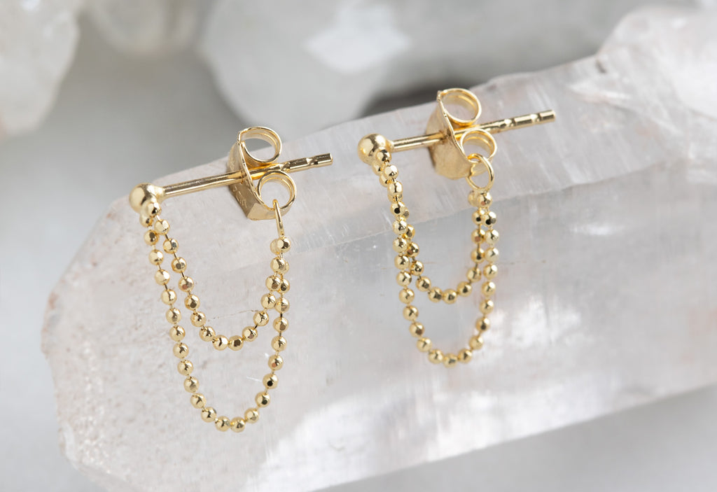 Diamond-Cut Chain Earrings on White Crystal