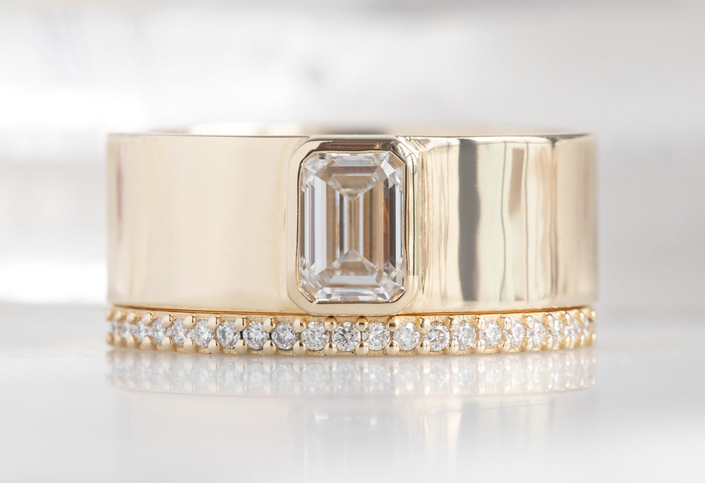 .65ct Emerald-Cut Lab Grown Diamond Cigar Band with Pavé Diamond Stacking Band