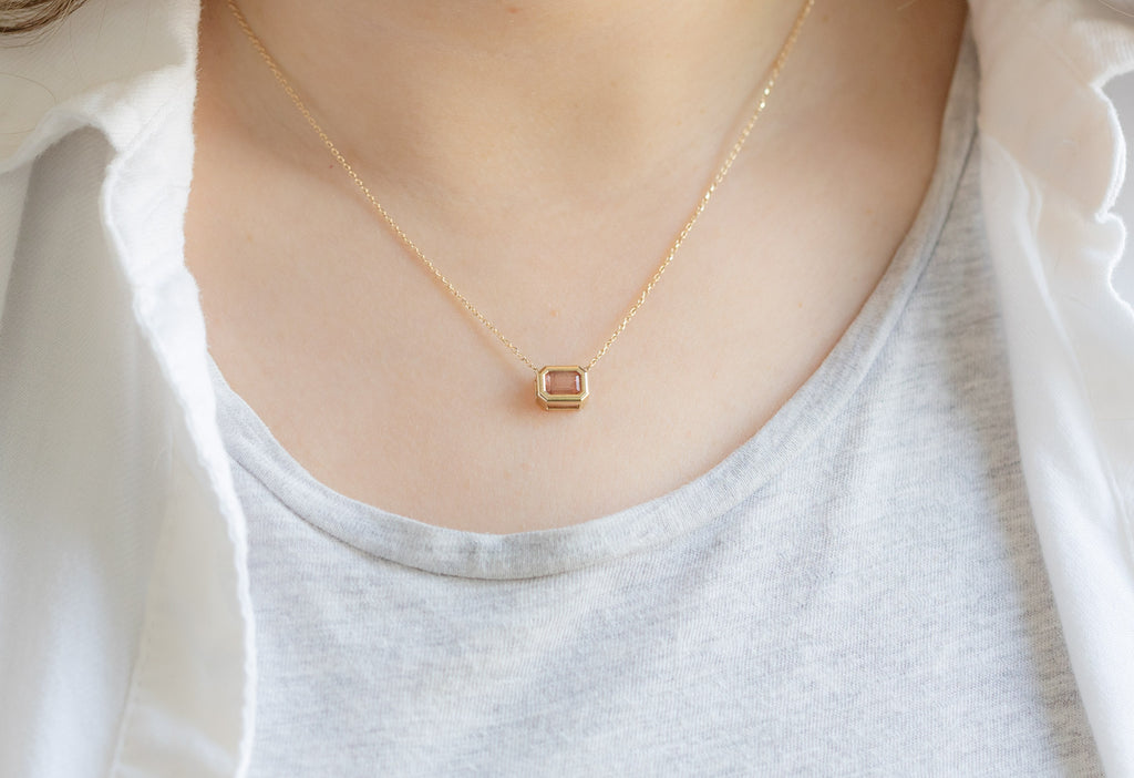 Emerald-Cut Sunstone Necklace on Model