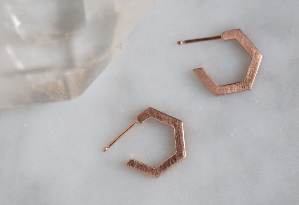 Gold Hex Huggie Hoops