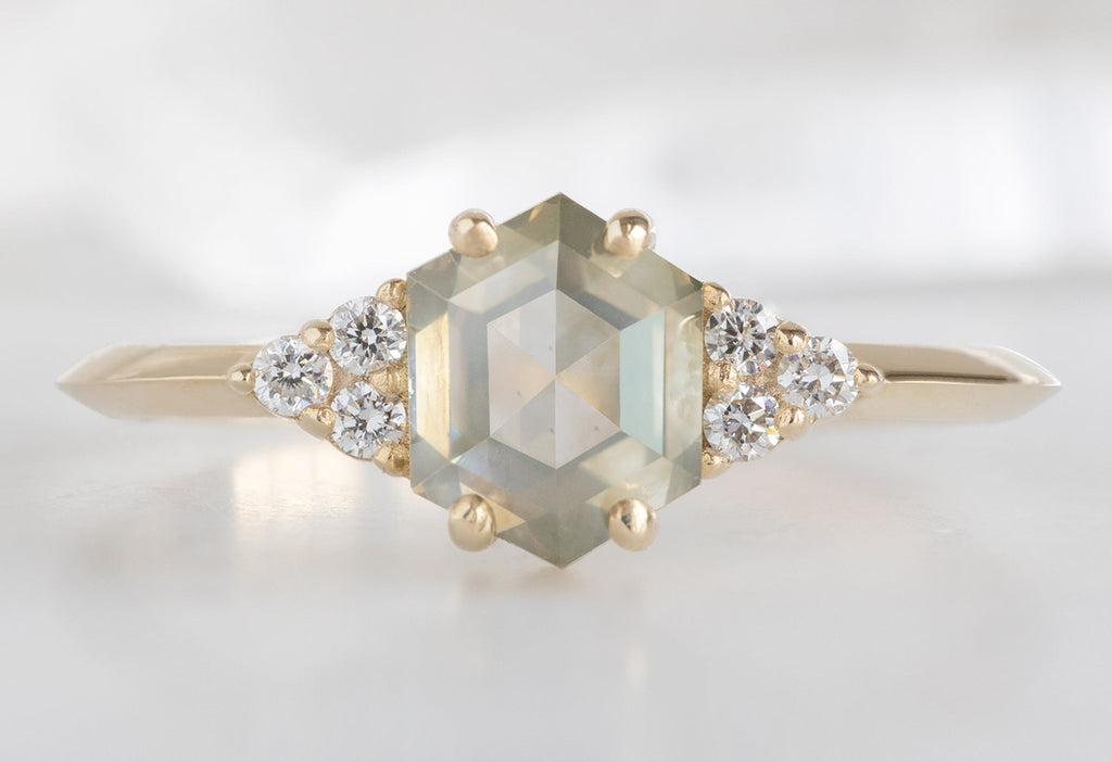 Alexis Russell Engagement Rings The Ivy Ring with a 1.18ct Green Hexagon Diamond