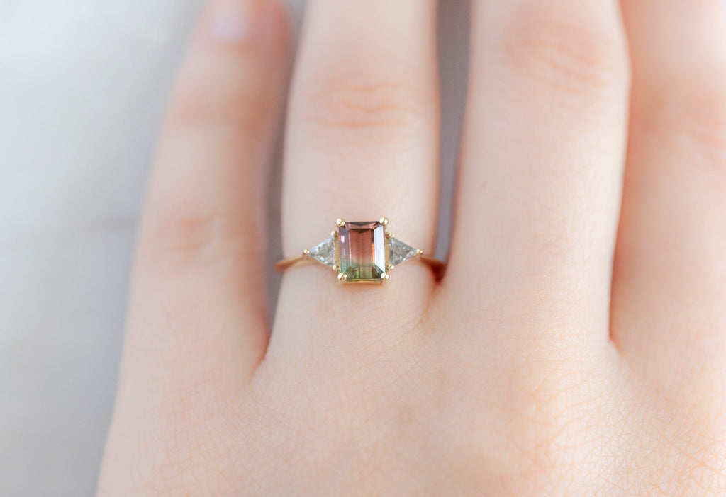 Alexis Russell Engagement Rings The Jade Ring with a .96ct Emerald-Cut Watermelon Tourmaline