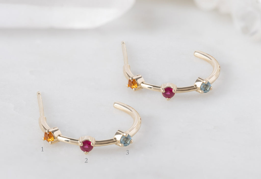 Custom Multi-Birthstone Hoops three stone option