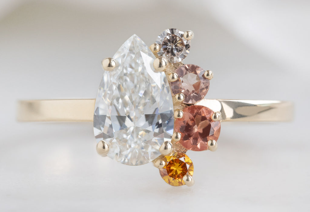 One of a Kind Diamond, Sapphire + Sunstone Cluster Ring