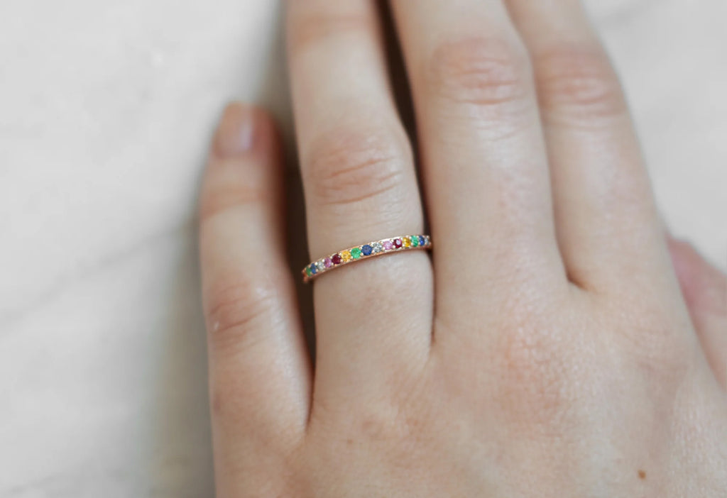 Pavé Rainbow Eternity Band-14k Rose Gold