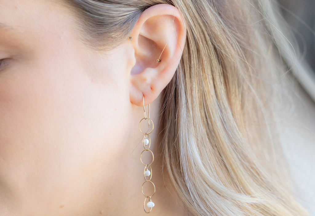 Pearl Party Drop Earrings on Model