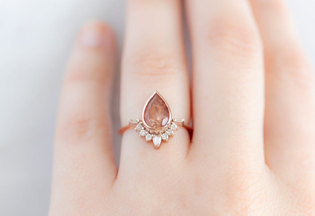 Alexis Russell Engagement Rings The Posy Ring with a 1.75ct Pear-Cut Sunstone