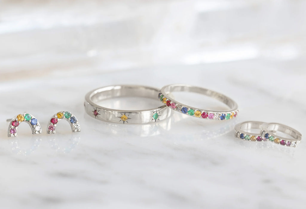 Pavé Rainbow Eternity Band-14k White Gold