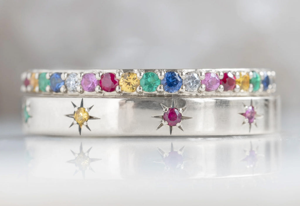 Rainbow Star Setting Band-14k White Gold