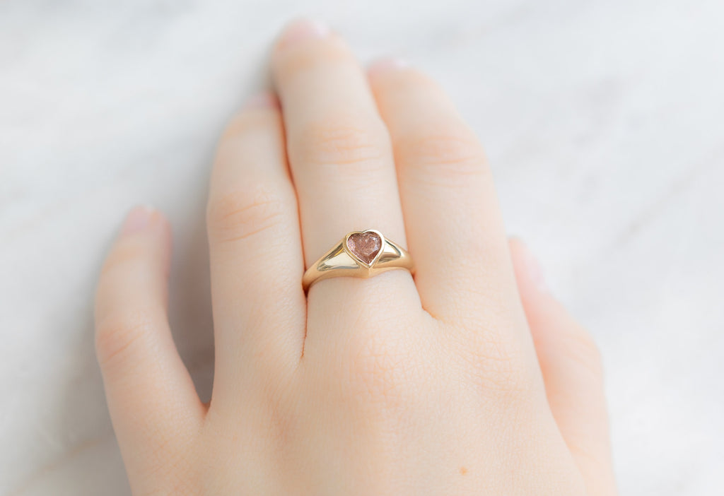 Sweetheart Sunstone Signet Ring on Model