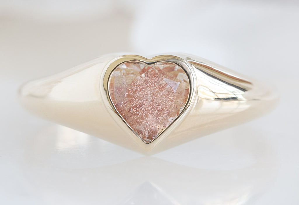 Sweetheart Sunstone Signet Ring in Yellow Gold