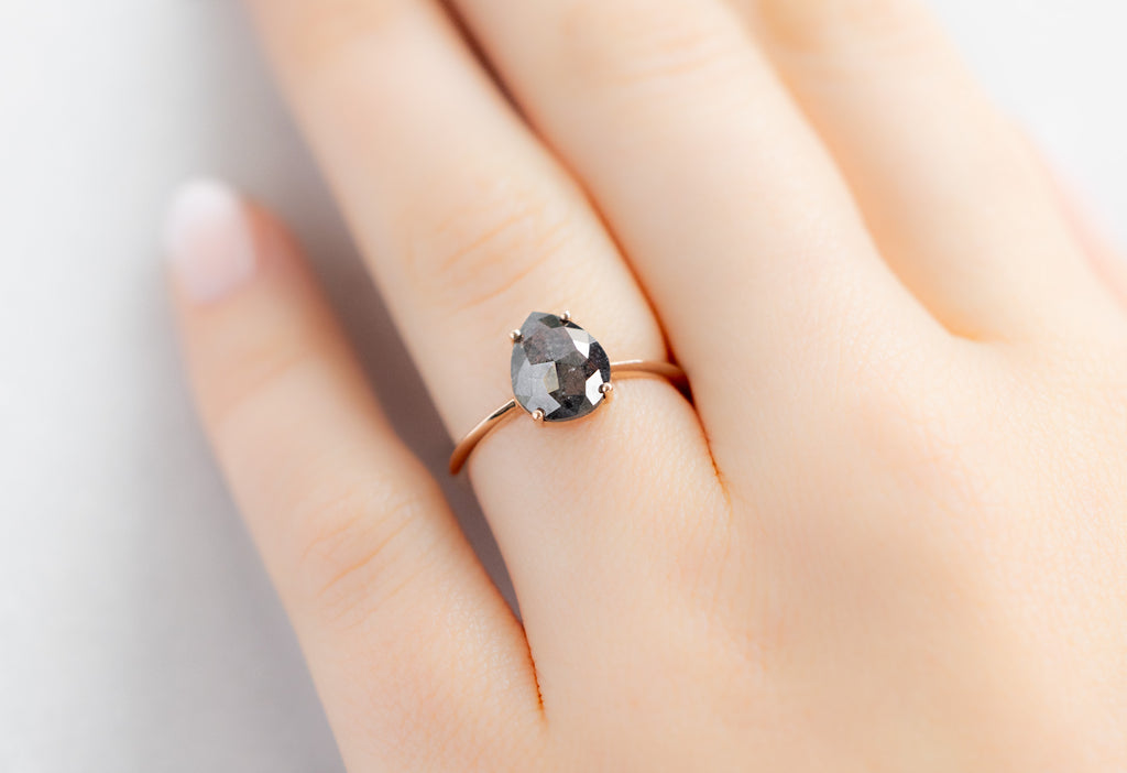 The Bryn Ring with a Rose-Cut Black Diamond on Model