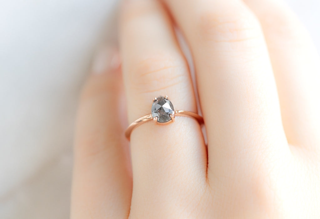 The Bryn Ring with a Rose-Cut Black Diamond on Model