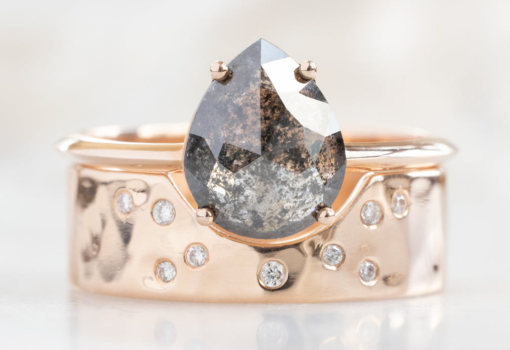 The Bryn Ring with a Rose-Cut Black Diamond with Constellation Cut Out Stacking Band