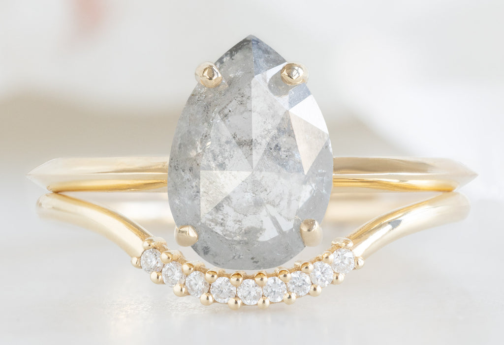 The Bryn Ring with a Rose-Cut Icy-White Diamond with Pavé Arc Stacking Band