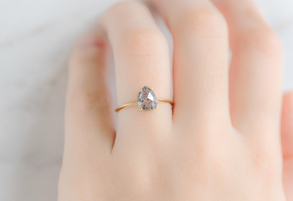 The Bryn Ring with a Rose-Cut Salt and Pepper Diamond on Model