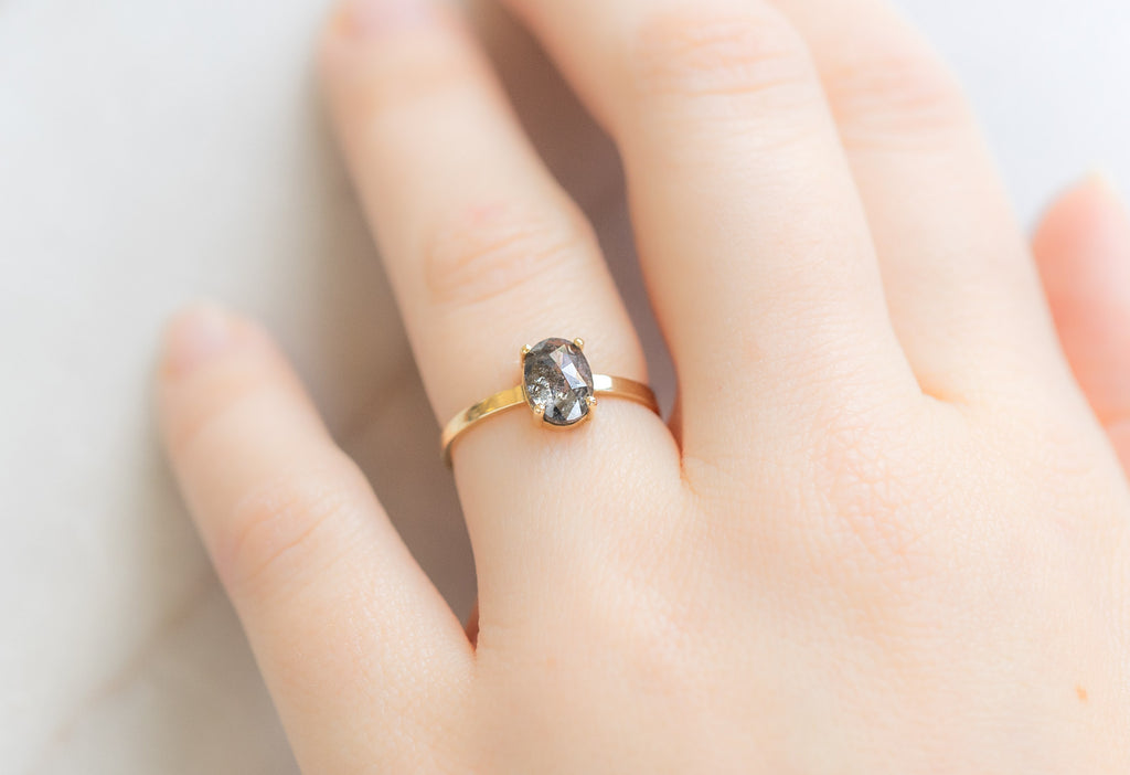 The Bryn Ring with an Oval-Cut Salt and Pepper Diamond on Model