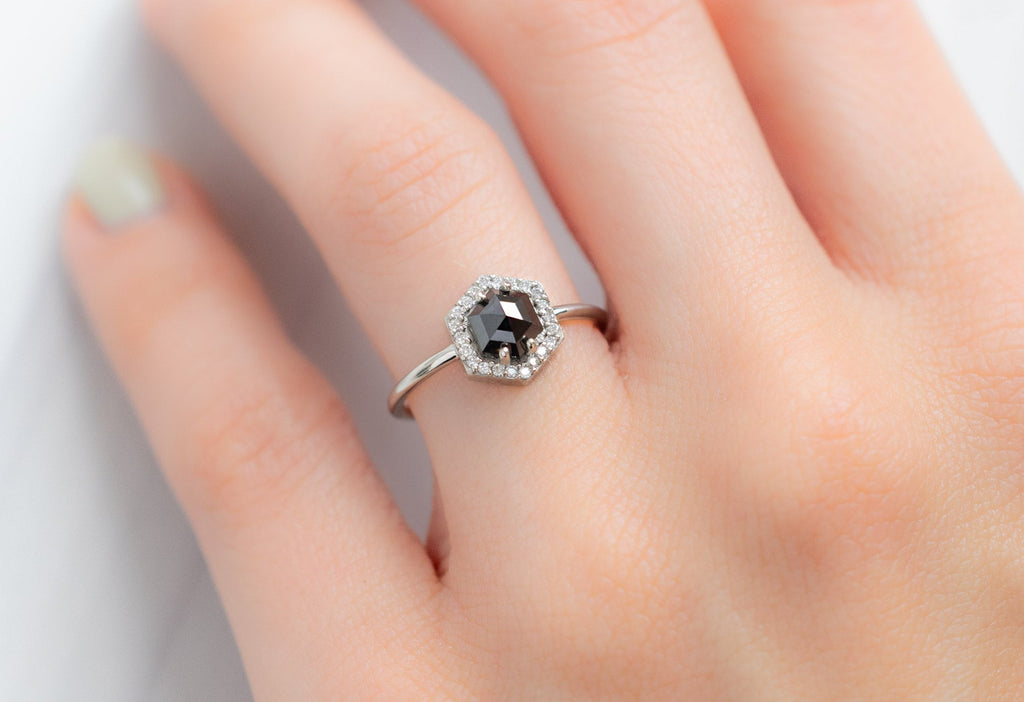 Alexis Russell Engagement Rings The Dahlia Ring with a .99ct Black Hexagon Diamond