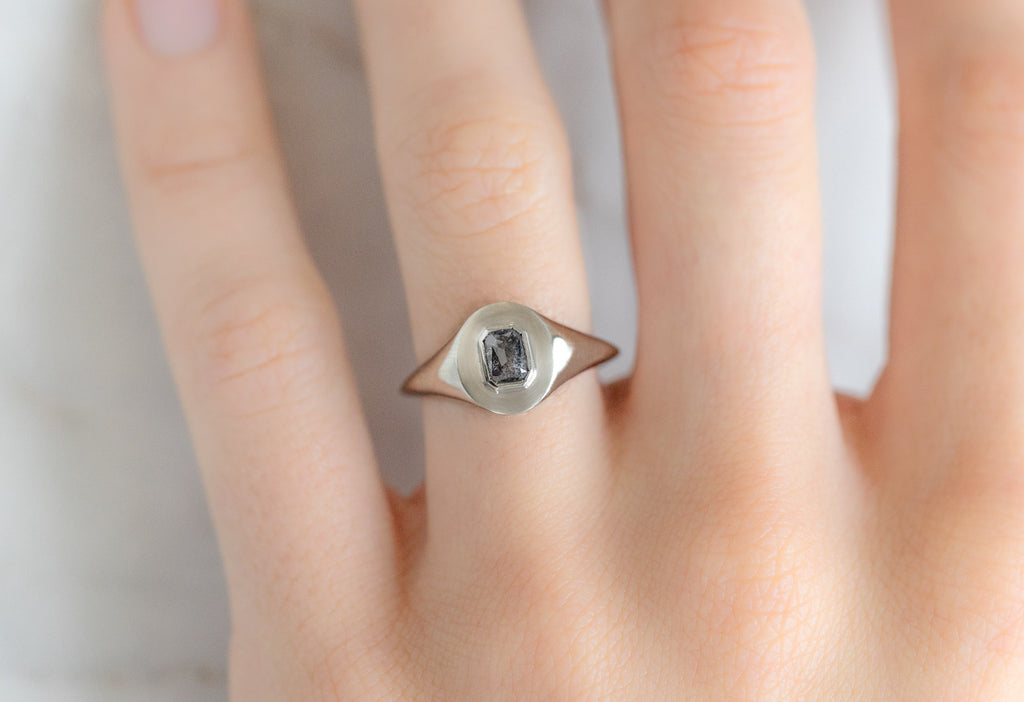 The Emerald-Cut Black Diamond Signet Ring on Model