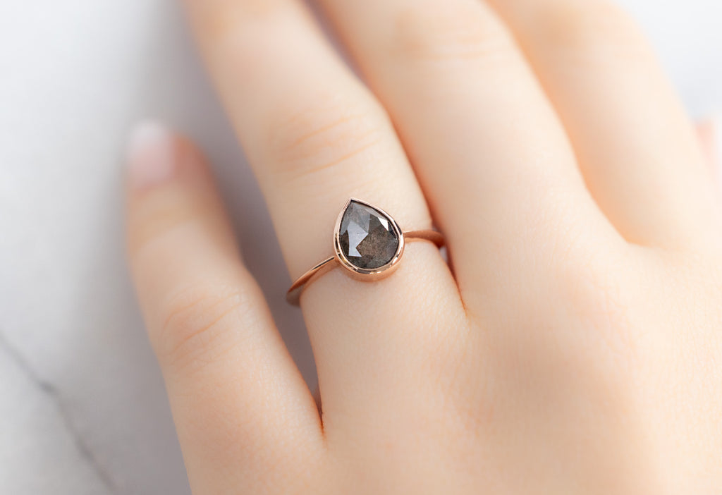 The Hazel Ring with a Rose-Cut Black Diamond on Model