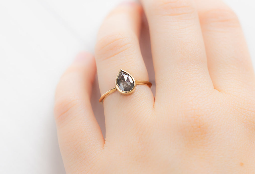 The Hazel Ring with a Rose-Cut Salt and Pepper Diamond on Model