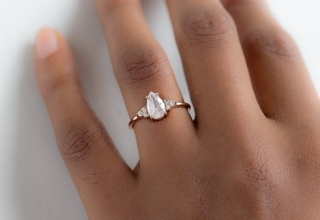 The Ivy Ring with a Rose-Cut Opalescent Diamond on Model