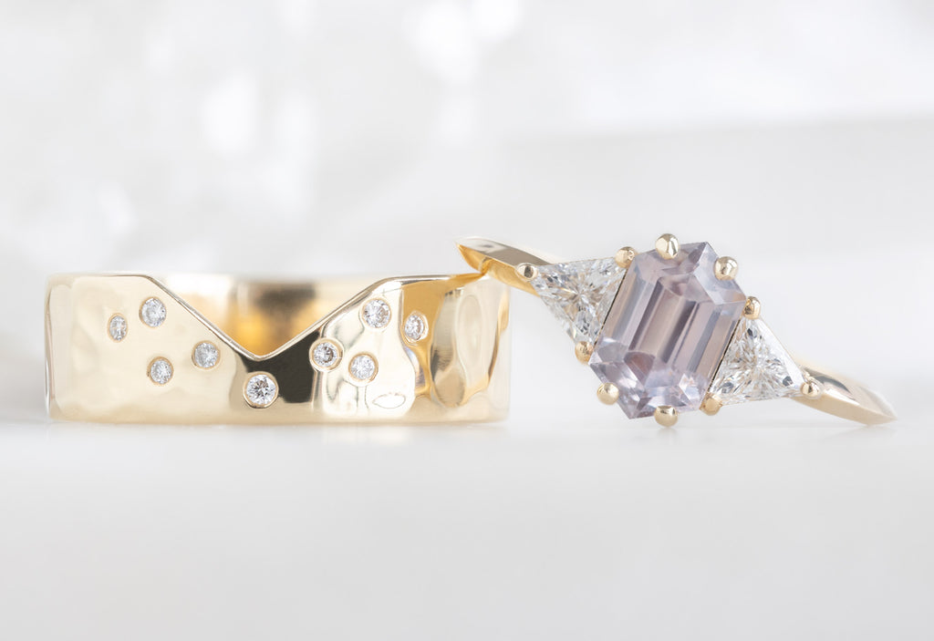 The Jade Ring with a Lilac Sapphire with the Constellation Cut-Out Stacking Band