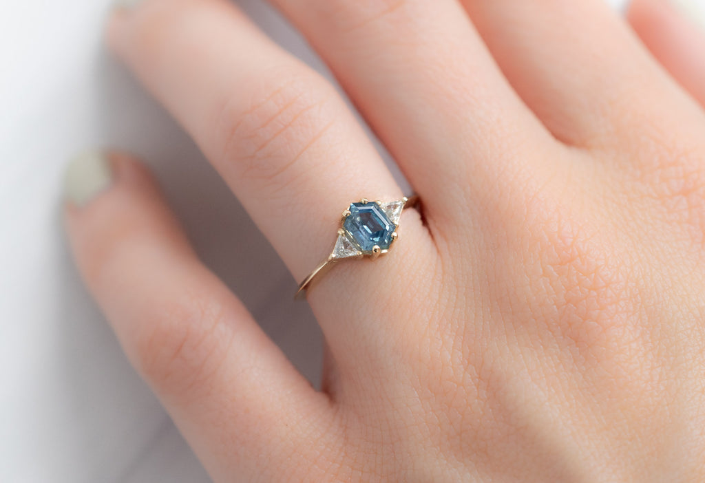 The Jade Ring with a Sapphire Hexagon on Model