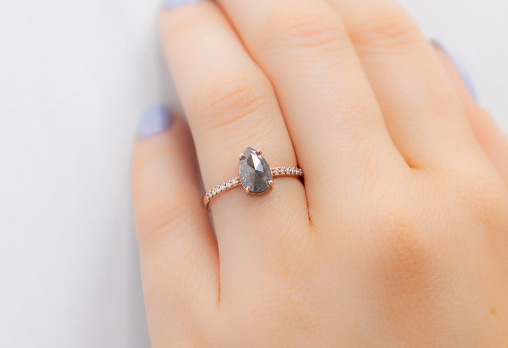 The Willow Ring with a Rose-Cut Grey Diamond on Model