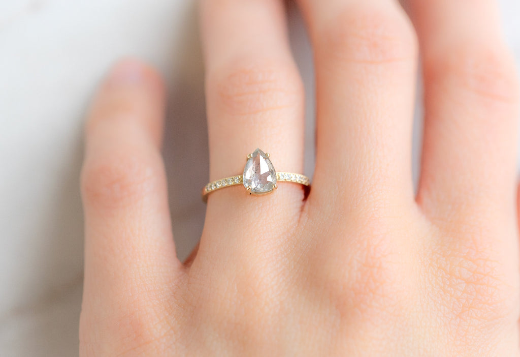 The Willow Ring with a Rose-Cut Icy-White Diamond on Model