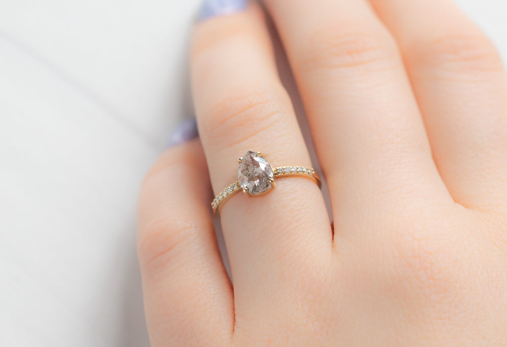 The Willow Ring with a Rose-Cut Salt and Pepper Diamond on Model