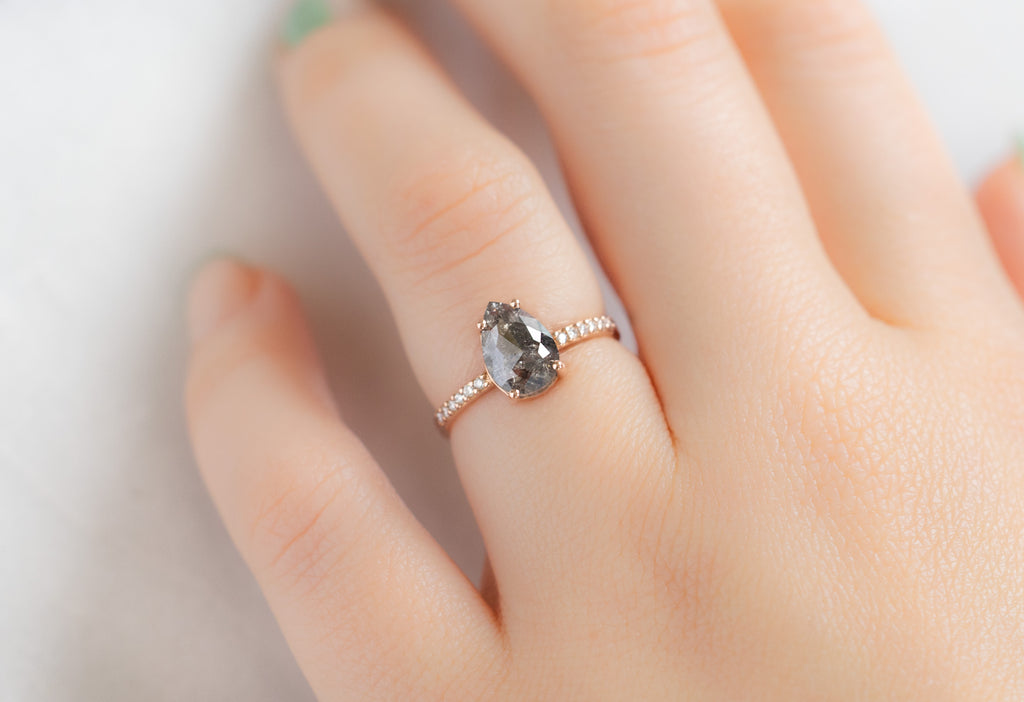 The Willow Ring with a Rose-Cut Salt and Pepper Diamond on Model