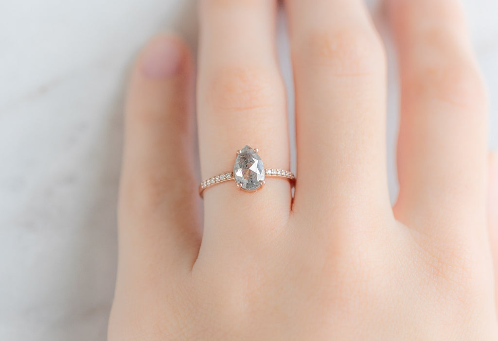 The Willow Ring with a Rose-Cut Salt and Pepper Diamond on Model