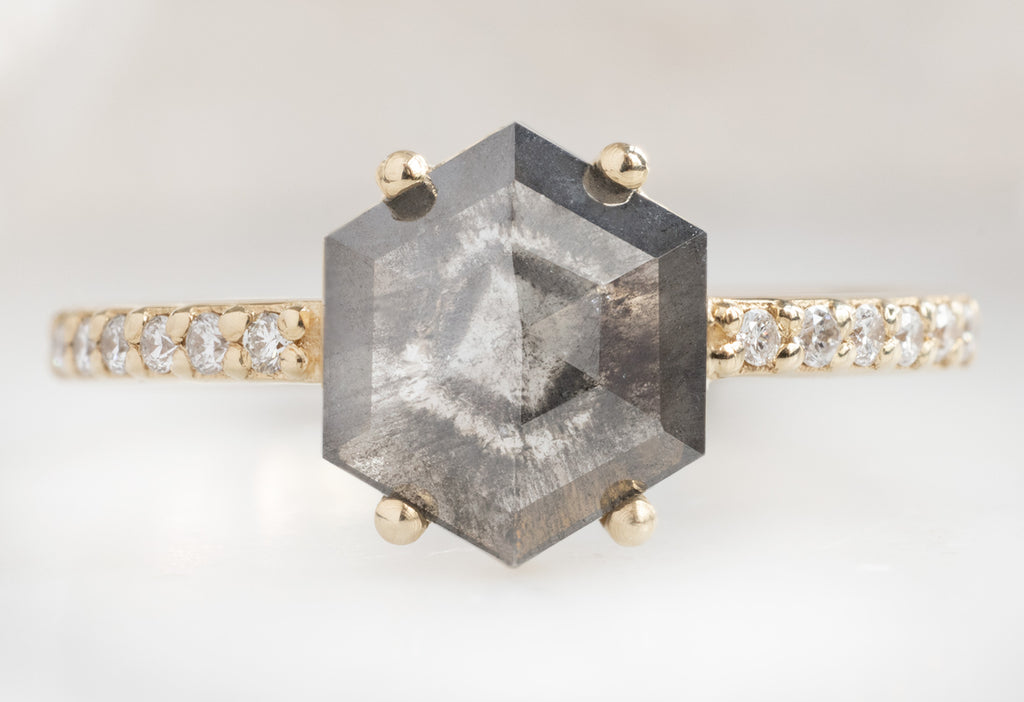 The Willow Ring with a Salt and Pepper Hexagon Diamond