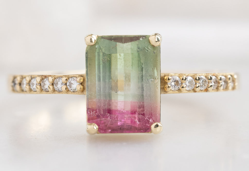 The Willow Ring with an Emerald-Cut Watermelon Tourmaline