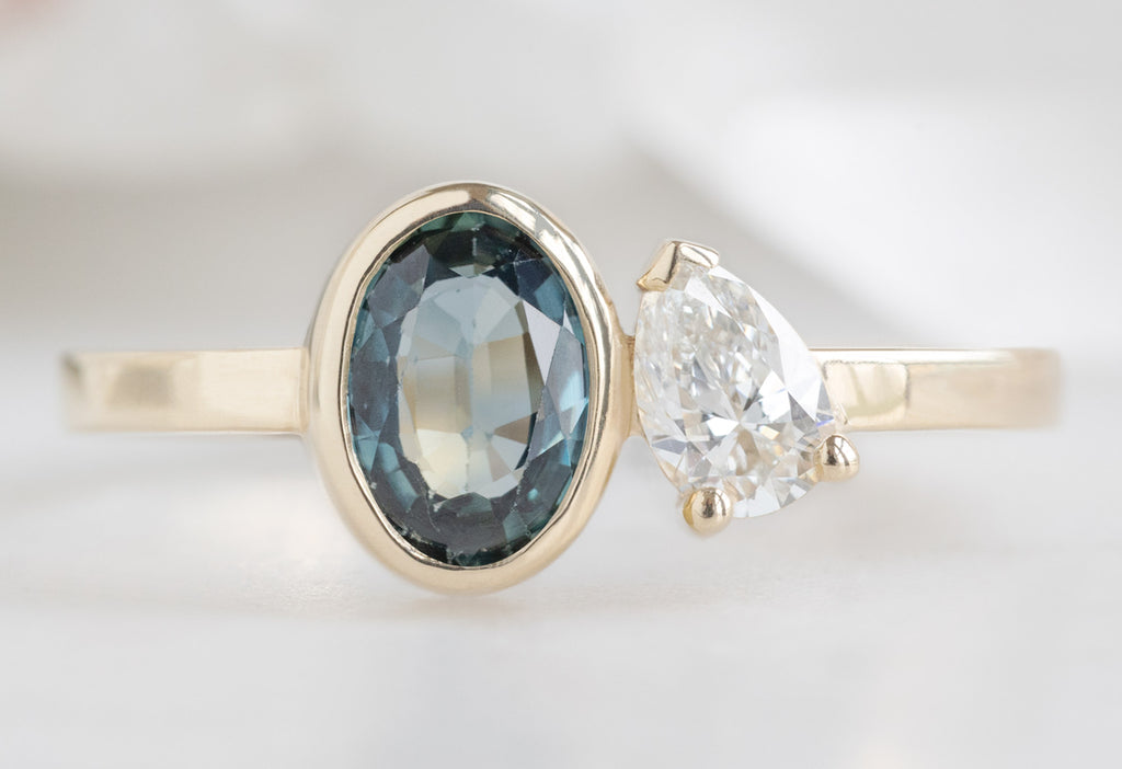 The You & Me Ring with a Blue Sapphire + White Diamond