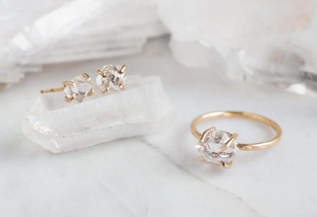 Herkimer Diamond Ring-Yellow Gold Filled